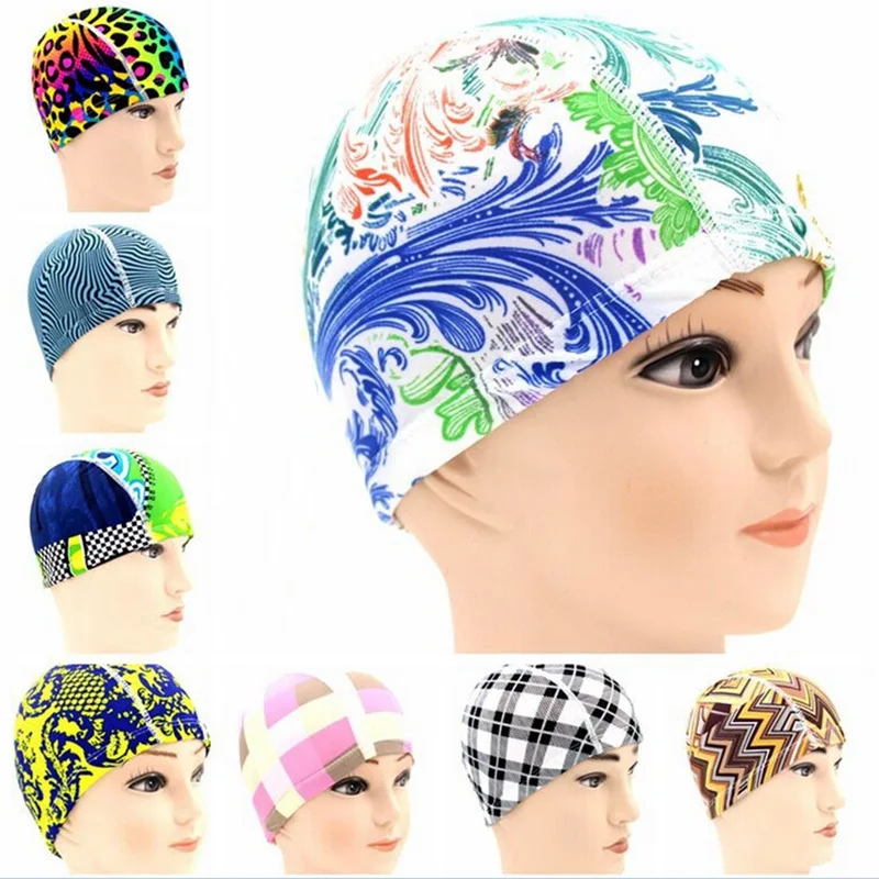 Coloré Imprimé Bonnets De Bain Expédition Taille Fleur Bonnet de Bain Protéger Oreilles Cheveux Hommes Femmes Adultes Nager Pisc.