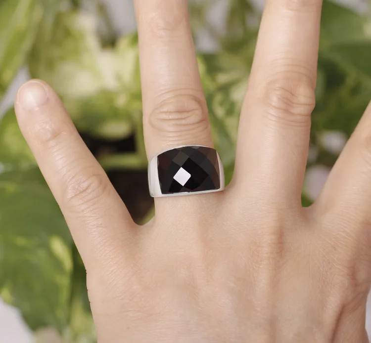 

100%s925 silver couple ring diamond black agate male ring