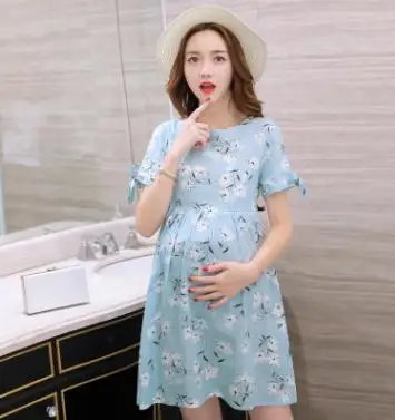 

Short Sleeve Maternity Dress 2018 Summer Fashion Korean Floral Print Zipper Hidden Nursing Clothes for Pregnant Women SZ6617