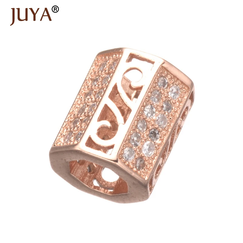 

High Quality Copper Metal Micro Pave CZ Rhinestone Tube Bead fit Bracelet Necklace Accessories beads for DIY jewelry making Gift