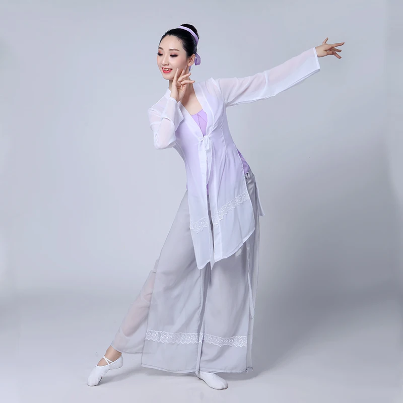 Китайский стиль Hanfu Классическая танцевальная одежда женская Танцевальная Марля элегантный китайский народный танец костюм для женщин