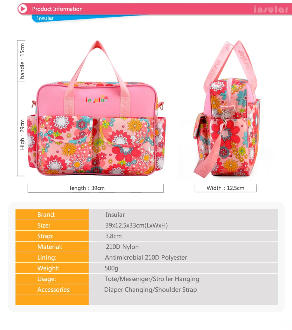 Водонепроницаемый 3 in1 детские пеленки мешок большой Ёмкость рюкзак для грудных детей Цветочный принт прогулочная коляска Сумки