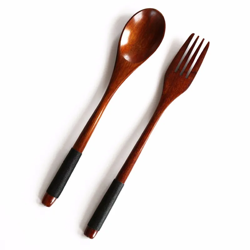 Japanese Style Dinnerware Set With Scoop Fork Portable Cutlery Set For Kids School Picnic Kitchen Wooden Tableware Utensil Set (4)