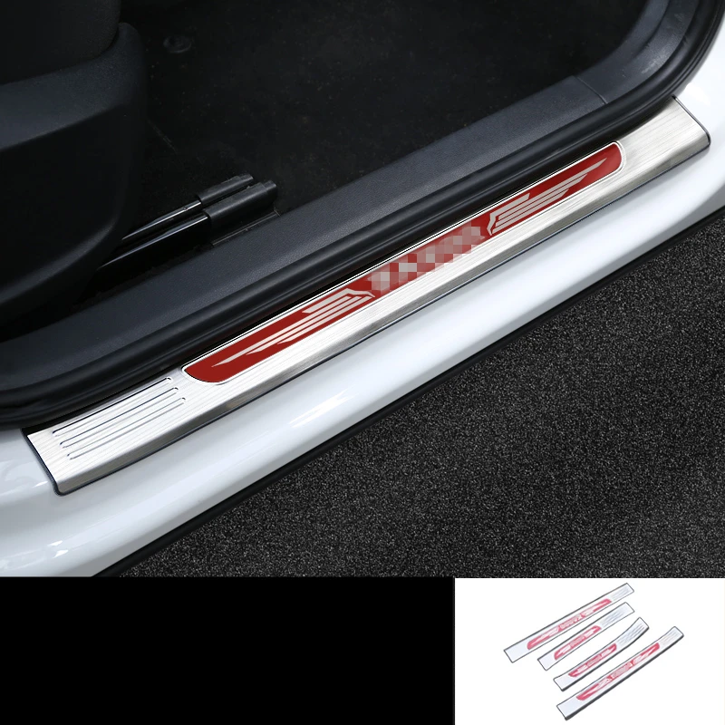 For SKODA KAROQ stainless steel welcome pedal refires door sill strip parts Interior decoration Auto Accessories - Цвет: Exterior red logo