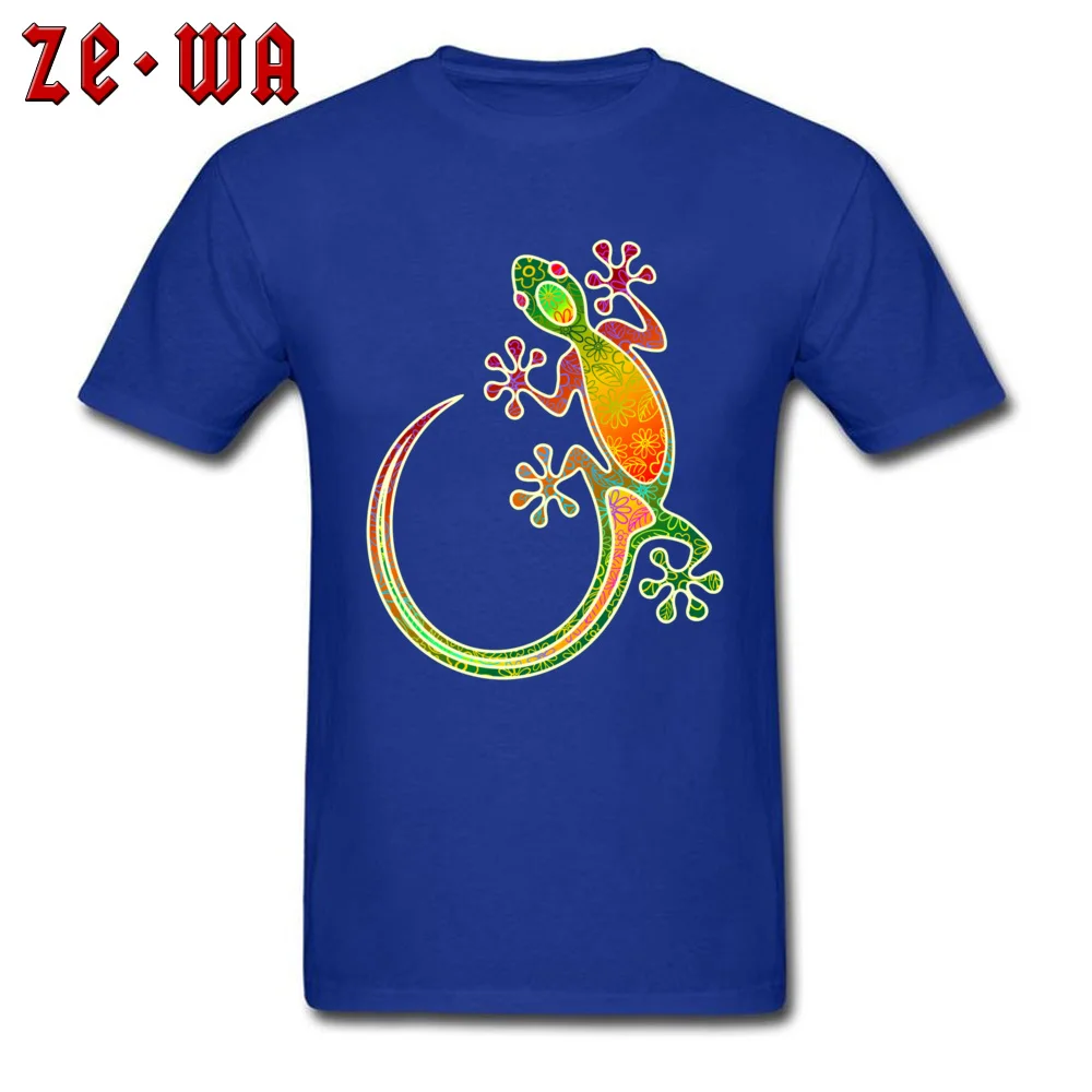 Gecko Floral Tribal Art Newest Short Sleeve Printed On T Shirt 100% Cotton Crew Neck Men T Shirt Custom Tees Summer Gecko Floral Tribal Art blue