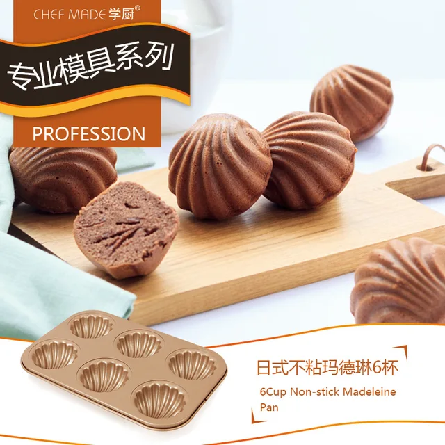Chef Made Bakeware 6 Cup Japanese Madeleine Shell Banana Cake Mold