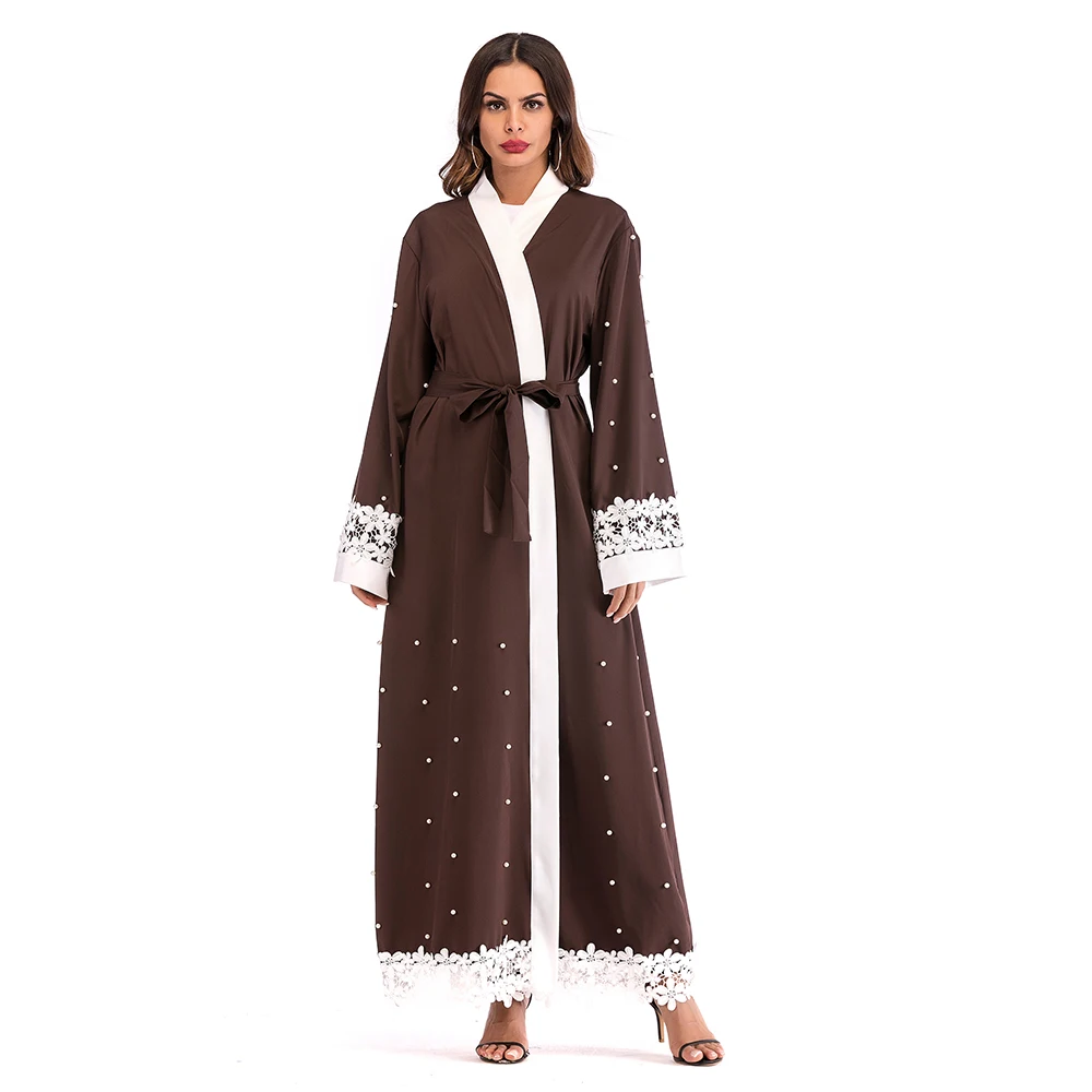 Babalet Women's Muslim Beaded Lace Loose Robe Islamic Malaysian Jacket