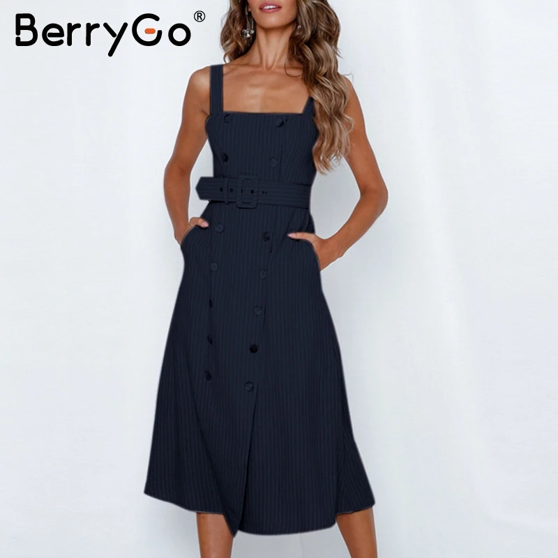 BerryGo Повседневное в полоску летнее платье женские элегантный на бретельках sash