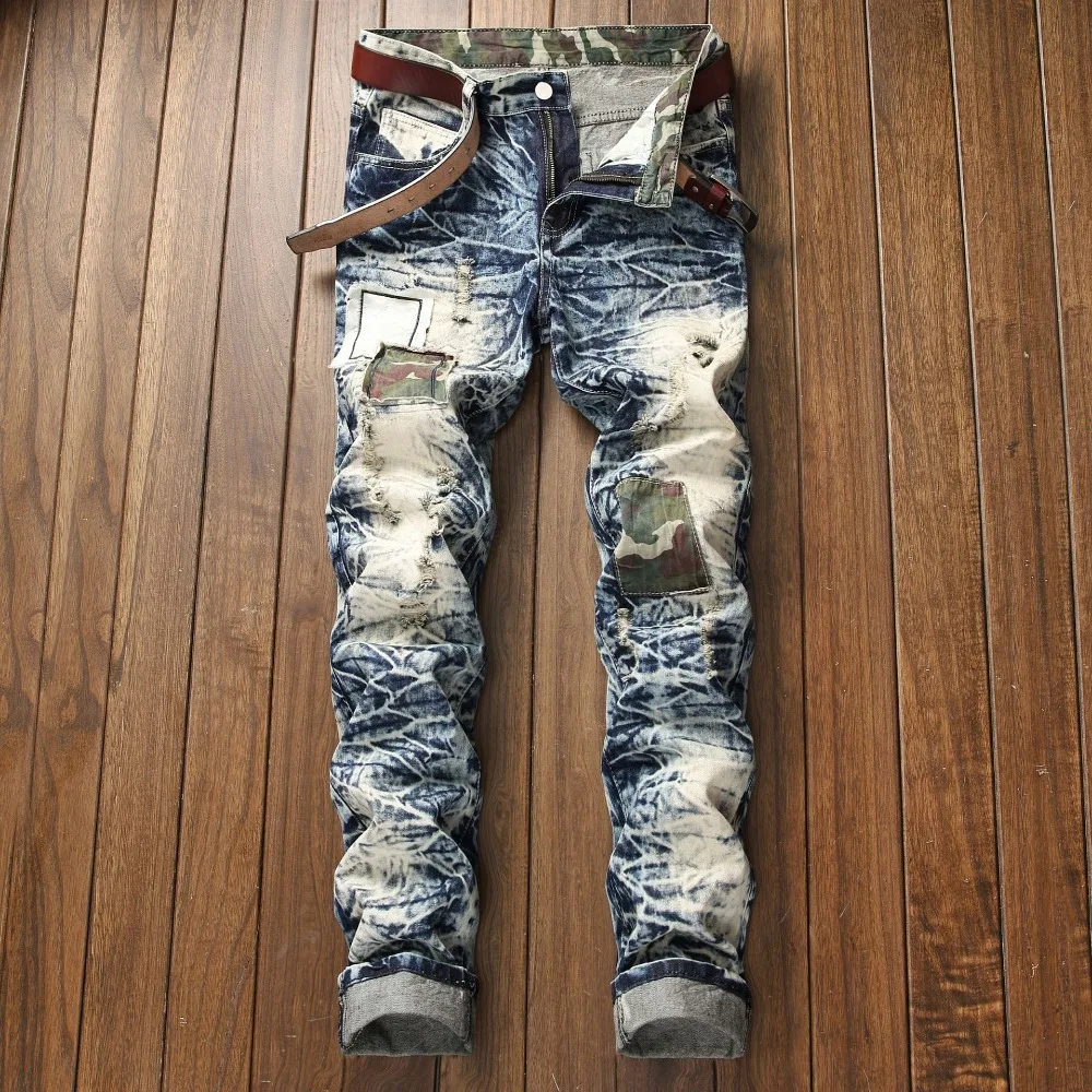 

2019 Jeans Men New Designed Fashion Hole Denim Trouser Vintage Male Distressed Slim Biker Jeans Men's Pants Plus Size 42