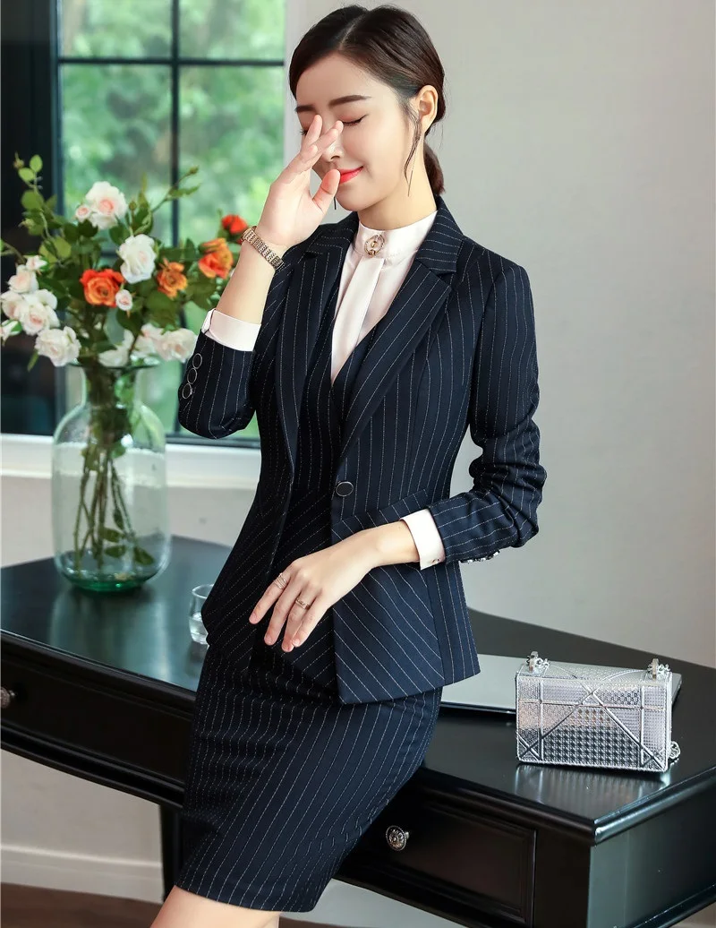 Formal Business Blazers Suits With 4 Piece Jackets and Skirt and Vest Coat & Waistcoat and Blouses For Ladies Office Work Sets