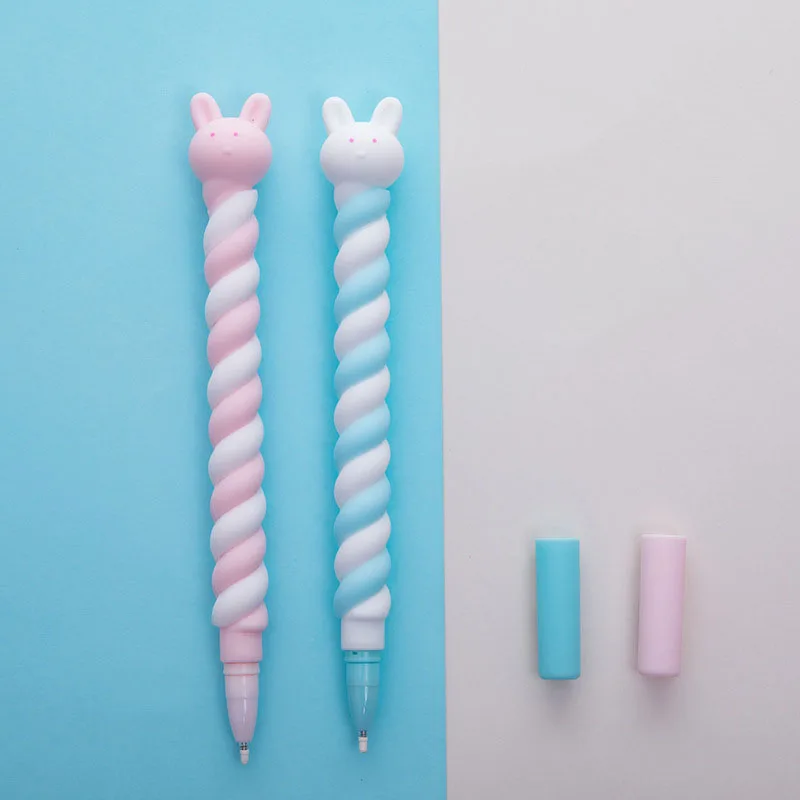 1X Soft Velvet Cotton Candy Rabbit Gel Pen Rollerball Pen School Office Supply Student Stationery 0.5mm Black Ink