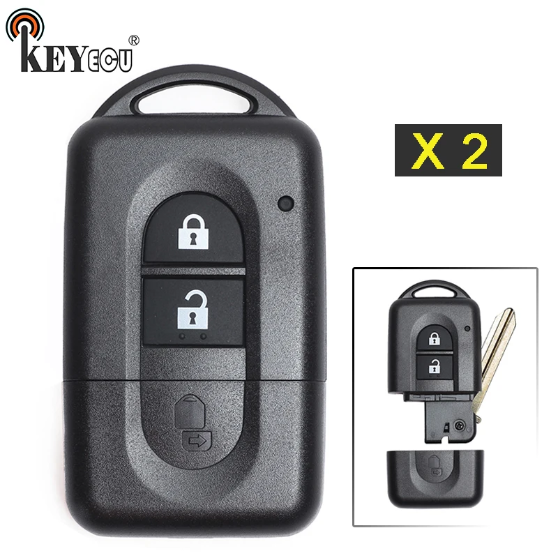 

KEYECU 2x for Nissan Micra Xtrail Qashqai Note Tiida Pathfinder Replacement Flip 2 Button Remote Car Key Shell Case Fob