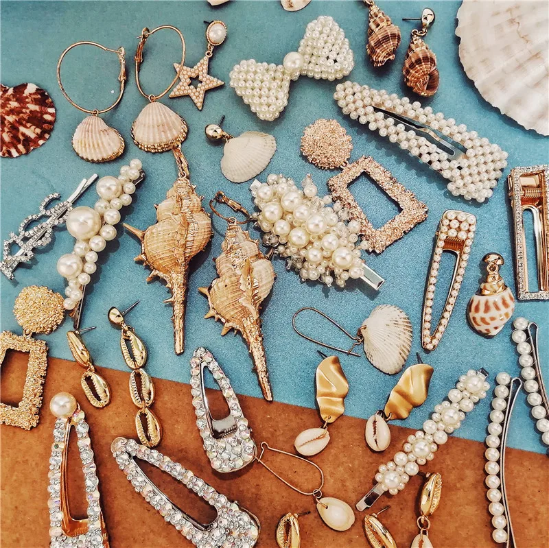 

17KM New Pearl Shell Jewelry Sets For Women 2019 NE+EA Vintage Gold Hoop Drop Earrings Fashion Necklaces Pendants Boho Jewelry