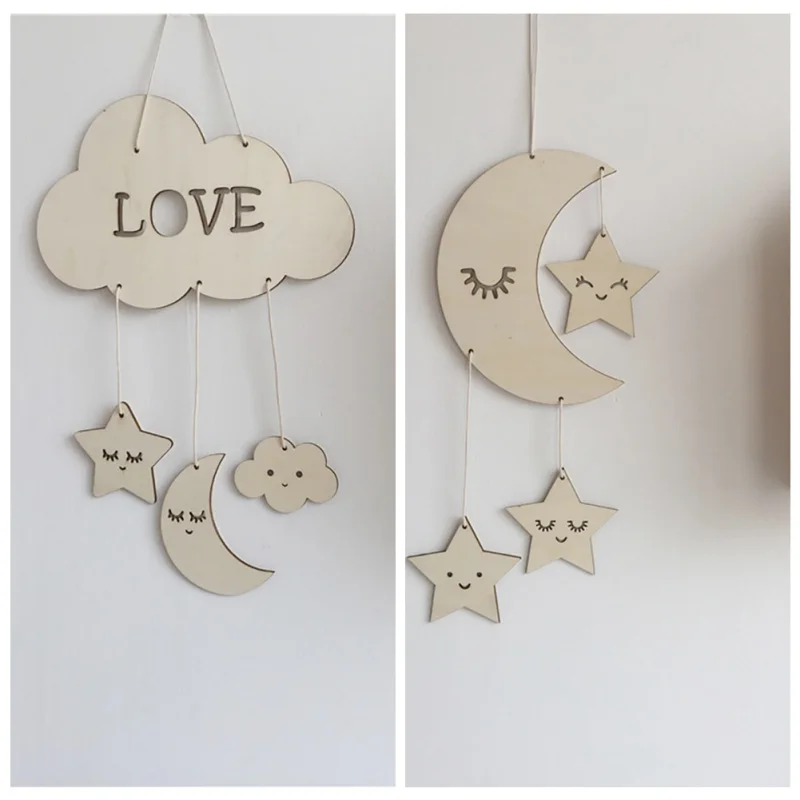 Adornos de decoración para niños Estilo nórdico pestañas Luna estrellas diseño fotografía utilería decoración colgante para habitación de niños