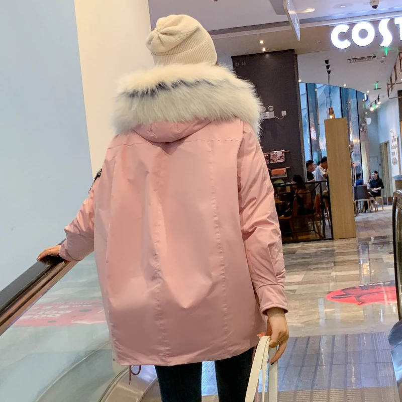 Новое поступление Женская зимняя куртка с капюшоном воротник из густого меха женская верхняя одежда пальто хлопчатобумажная с мягкой набивкой парка