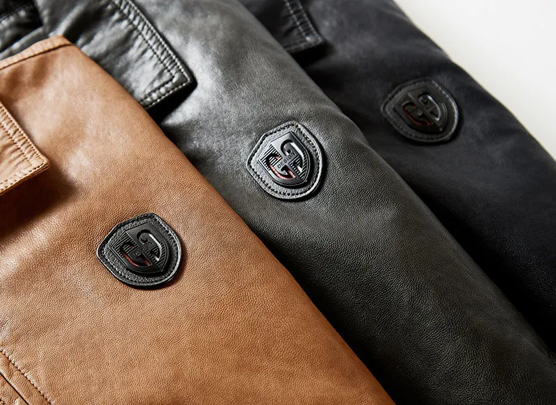 2019 весна из искусственной кожи куртки-бомберы пальто бизнес Стенд воротник коричневый Повседневная мода брюки в стиле милитари Куртки