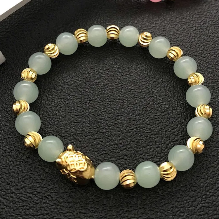 

Feng Shui Gold Pig Bracelet Pink Green Double Color Gold Bead Bracelet