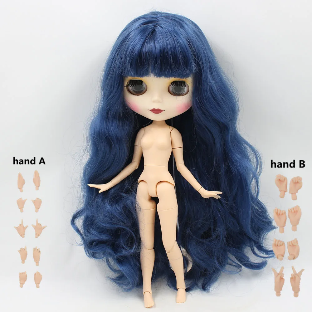 Кукла Blyth, Обнаженная, с длинными волнистыми темно-синими волосами, с/без челки, 30 см, матовое тело, для самостоятельного изготовления, игрушки BJD No.280BL6221 - Цвет: With Gesture AB