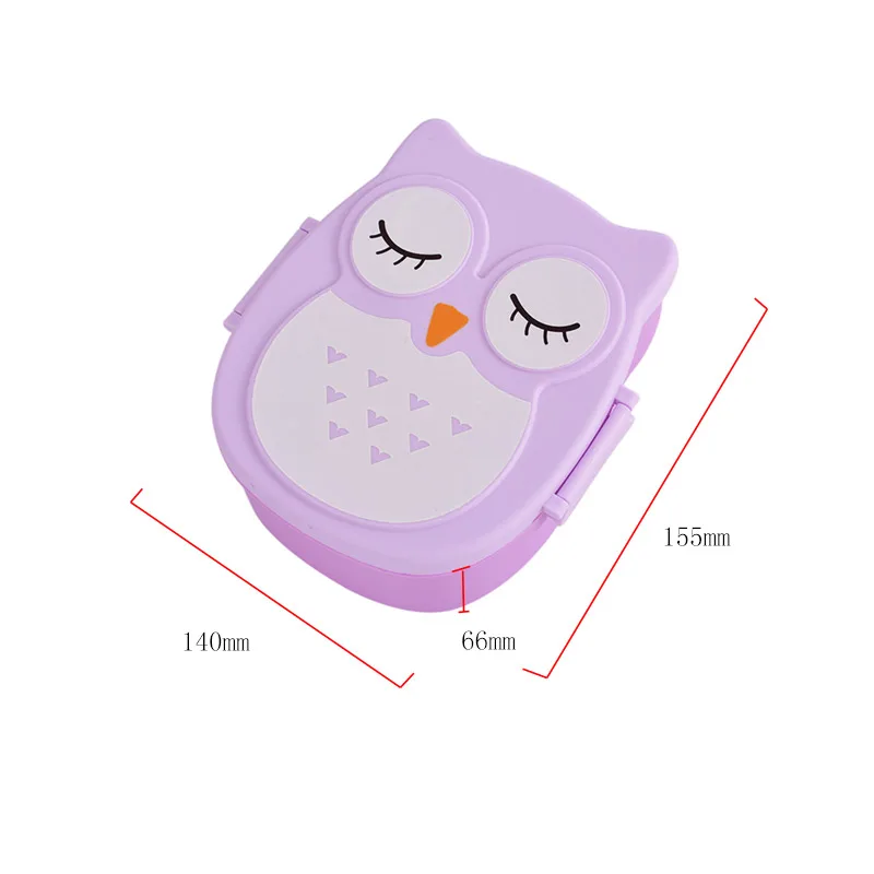 1Pcs Portble Plastic Kids Cute Owl Food Container Lunch Box PP Food Storage Box Portable Purple Pink and Blue 15.5x14x6.6cm