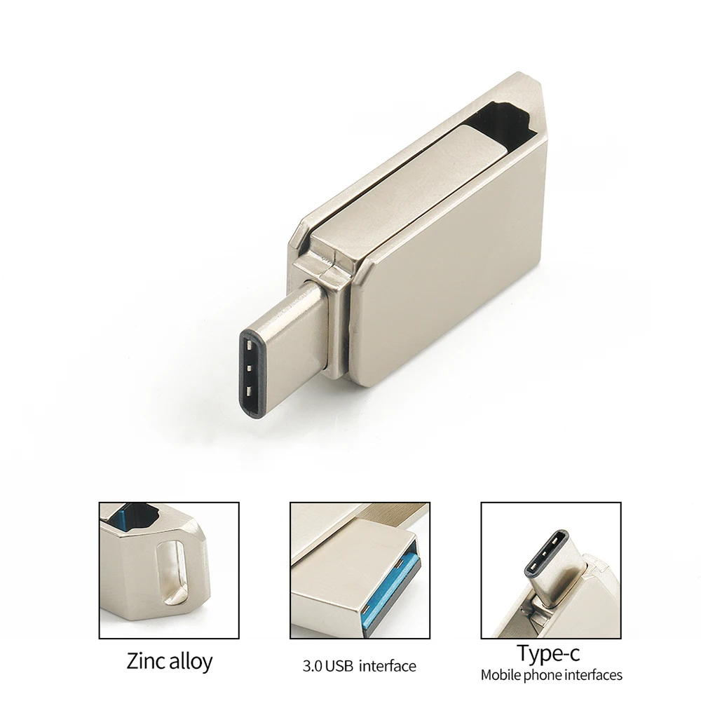 

64GB 32GB 16GB Capacity USB3.0 Memory Stick Smart Phone U Disk Pendrive Type-C USB3.0 Dual Plug Pen Drive High Speed Flash Drive