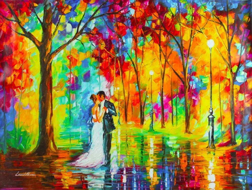 

Modern Canvas Wall Art Oil Painting Abstract Home Decor Picture Painting Wedding in the Rain Handmade No Framed Thick Texture