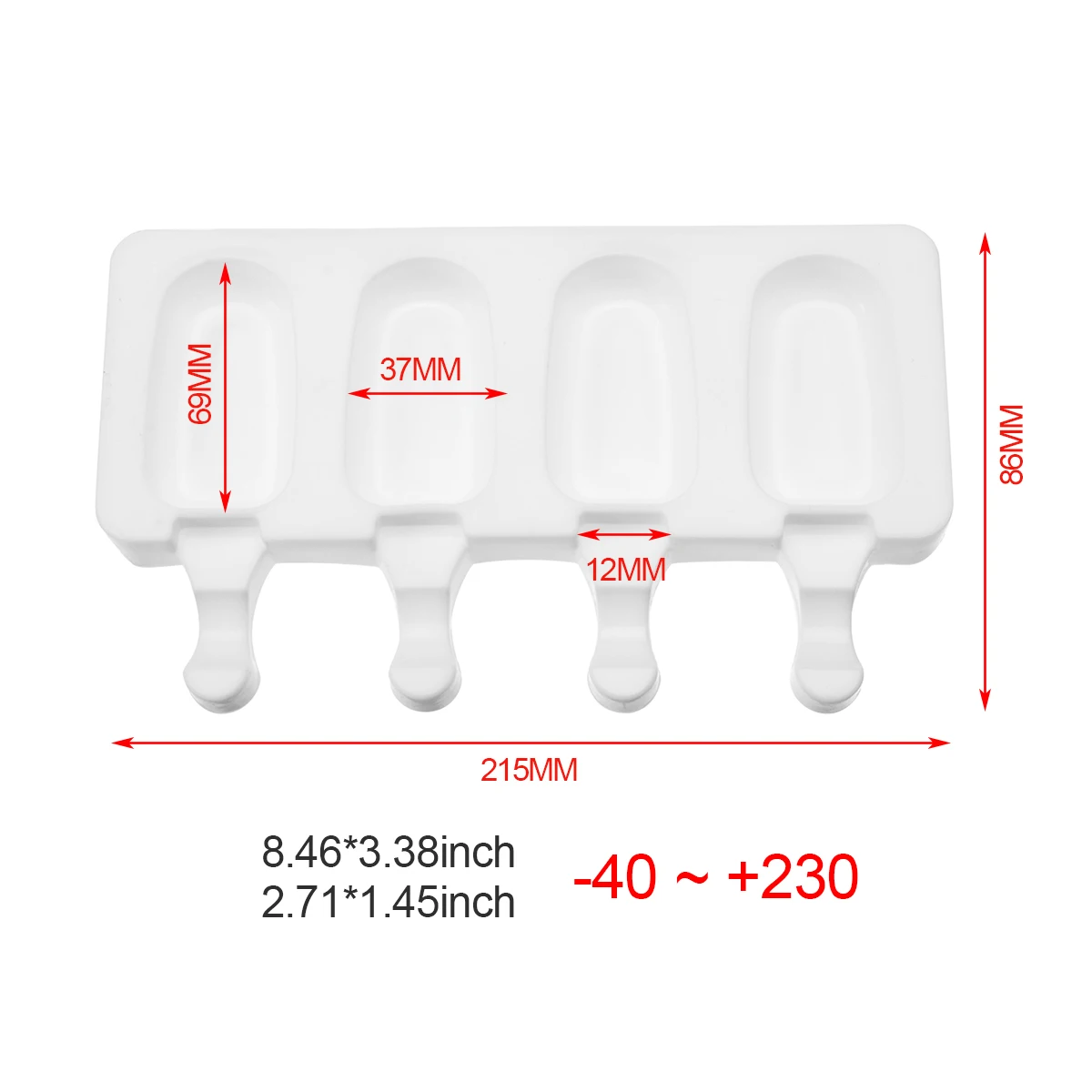 215*125*22mm Ice Cream Mold Tool DIY Baking Mousse Dessert Chocolate Cake 4 Cavity Ice Cream Lolly Tray Silicone Mould