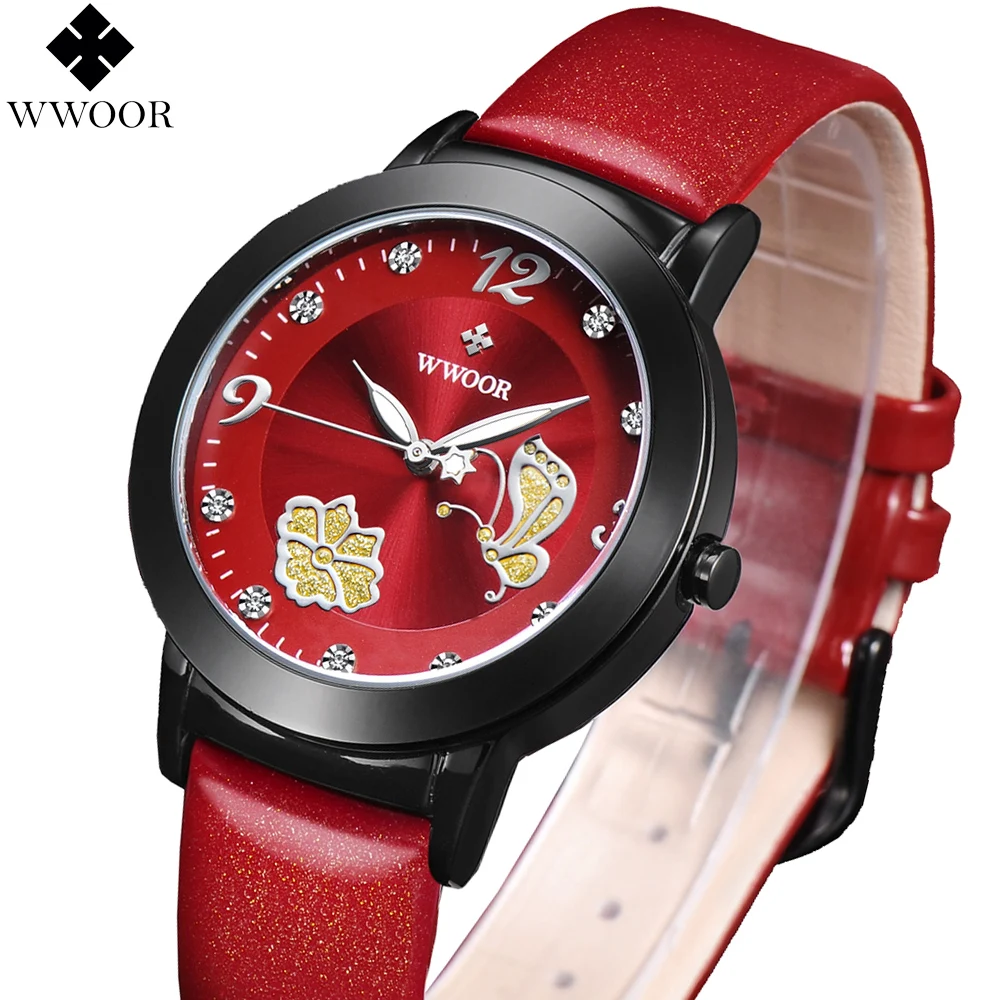 Женские часы бренд WWOOR Модные Кварцевые relojes mujer женские под платье бизнес красная