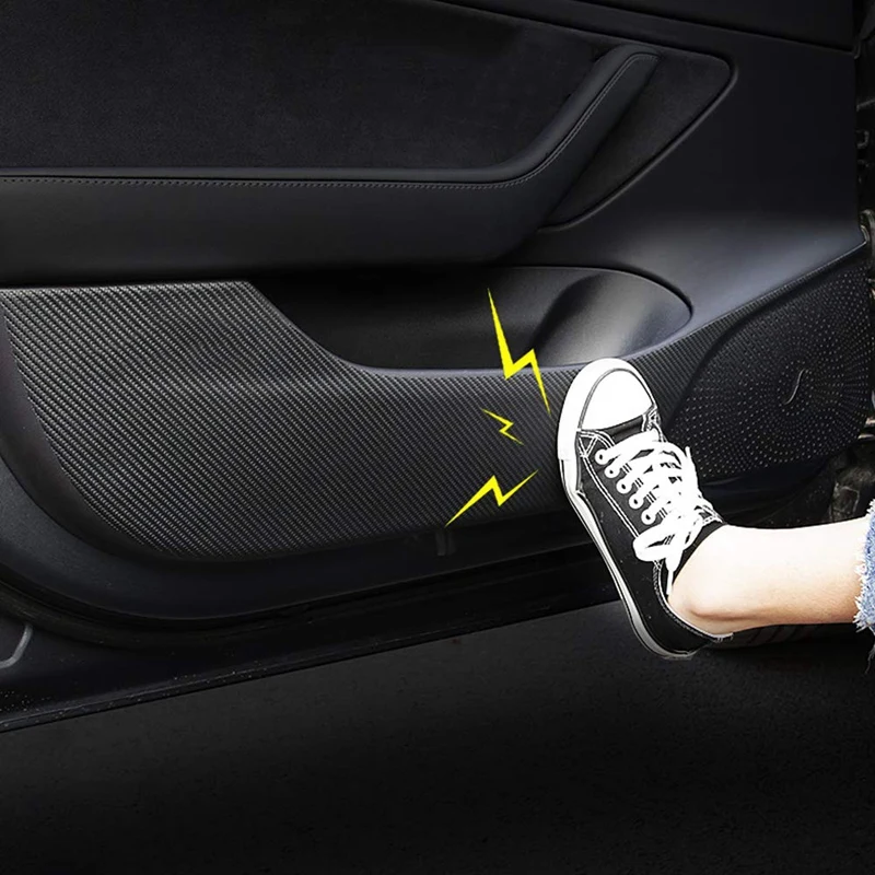 WOVELOT for Tesla Model 3 Door Anti-Kick Mat Leather Carbon Fiber Protector Car Interior Accessories 4 Pcs//Set