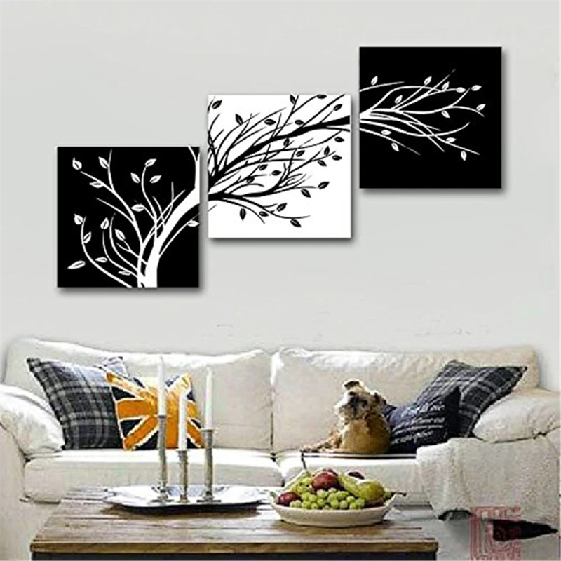 3 Piece Canvas Prints Wall Art Balck and White For Living Room Kitchen Decor Leaves Pictures Paintings | Дом и сад