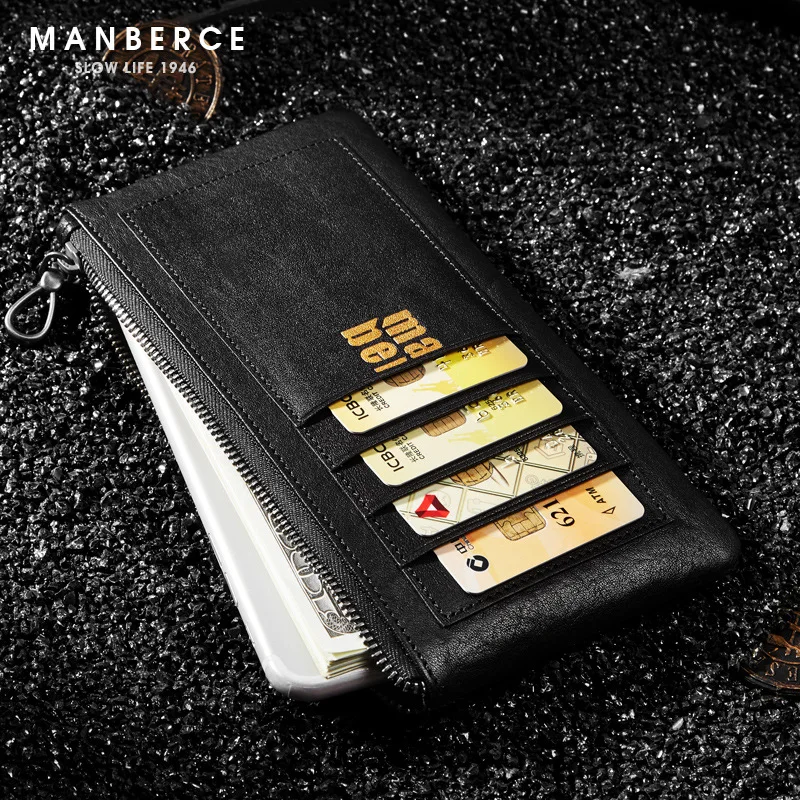 

Man Bosi mobile wallet men's long leather zipper slim personality creative youth wave wallet