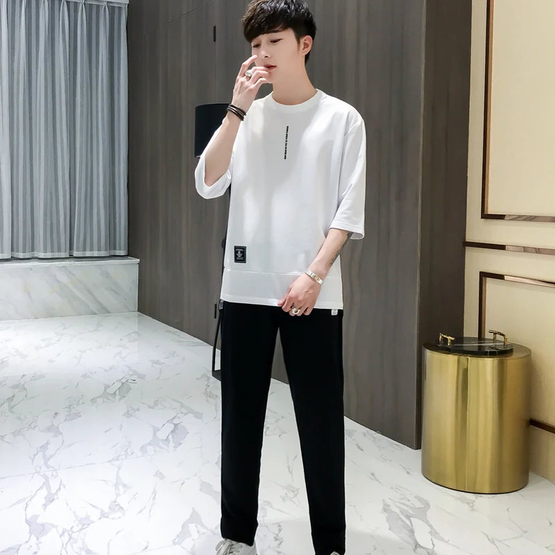 2019 summer mens clothes fashion o-neck breathable top+ long pants casual menswear set