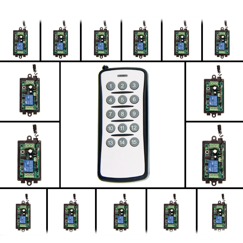 

DC 9V 12V 24V 1 CH 1CH RF Wireless Remote Control Switch System,315/433 MHZ 15CH Transmitter And 15 X Receiver,Momentary/Toggle