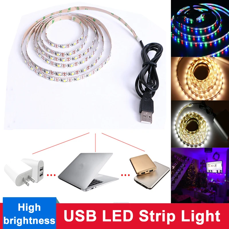 Светодиодная лента 5 В USB кабель мощный гибкий светильник RGB/белый/теплый белый 1 м