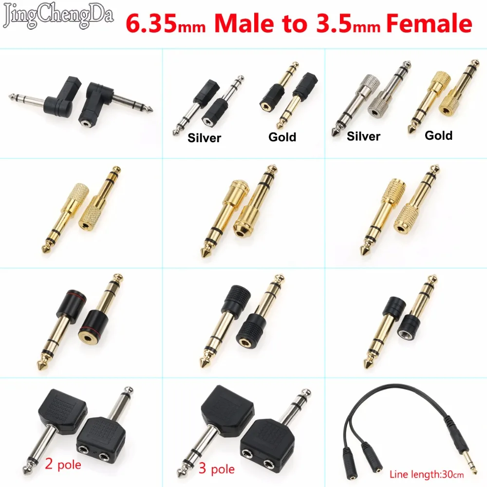 

JCD 6.35mm 1/4" Male To 3.5mm Female Audio Adapter 6.35 to 3.5 Jack Stereo Connect Converter For Headphone Microphone