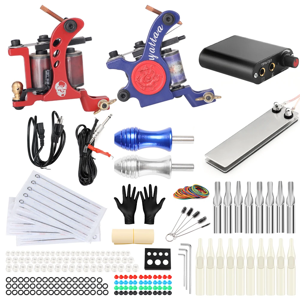 

Solong Tattoo Machine Set Two Coil Machine For Liner and Shader Power Supply Foot Pedal Grip Needles Tattoo Body&Art TK201-35