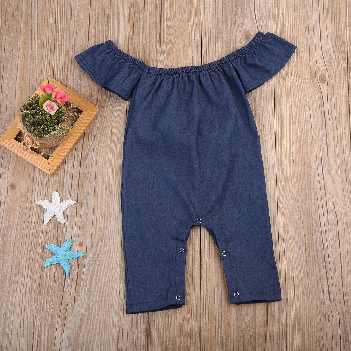 2017 New Arrival Summer Newborn Baby Girl Denim Romper Jumpsuit Off