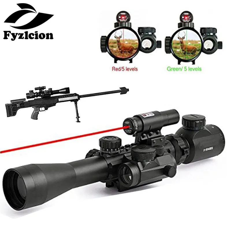 

Hunting Rifle 3-9X40EG Illuminated Tactical Rifle Scope with Red Laser & 5 MOA Red Green Dot Sight