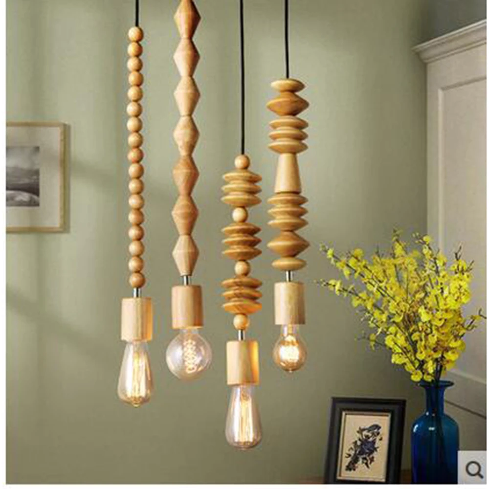 NEW solid wood small beads Pendant Lights creative personality decoration light bar creative