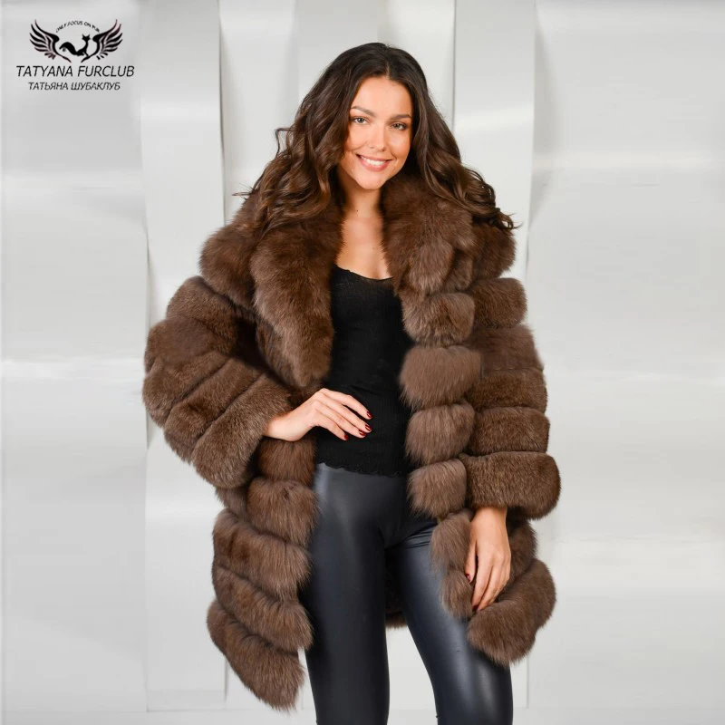 

Tatyna Furclub 2018 Female Winter Real Fur Coat with Collar Women Genuine Natural Fox Fur Coat Plus Size Warm Animal Fur Jacket