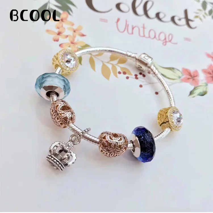 

BCOOL DIY Jewelry Female Charm Fashion Silver 925 Original Bracelet, Crown Crystal Jewelry Bracelet Jewelry Gift Free Package