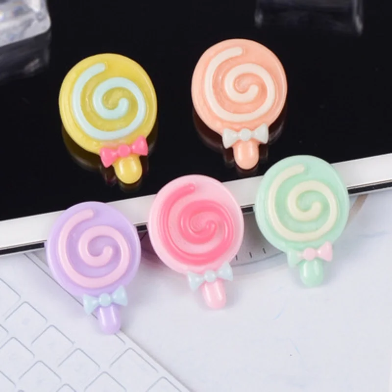

5pcs/bag 2019 Candy Flat Back Resin Cabochons Handmade Soft Clay Lollipop Resin For Kids DIY Accessories Phone Decoration Crafts