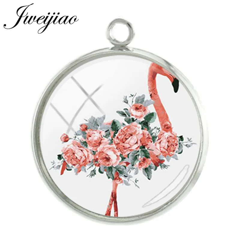 

JWEIJIAO Flamingo Pendant Charms For Necklace Key Chain Accessories Animal Art Picture Glass Dome Handcrafted Jewelry TB335