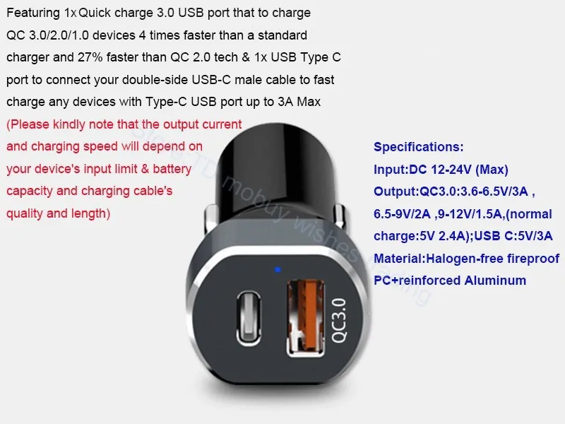 Быстрая зарядка QC 3,0 быстрое автомобильное зарядное устройство типа C или с кабелем типа C для samsung Galaxy s8/s8 plus/a5/a7 /Elephone p9000
