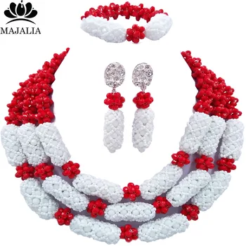 

Majalia Luxury Nigeria Wedding African Beads Jewelry Set Opaque red and White Crystal Necklace Bridal Jewelry Sets 1TY021