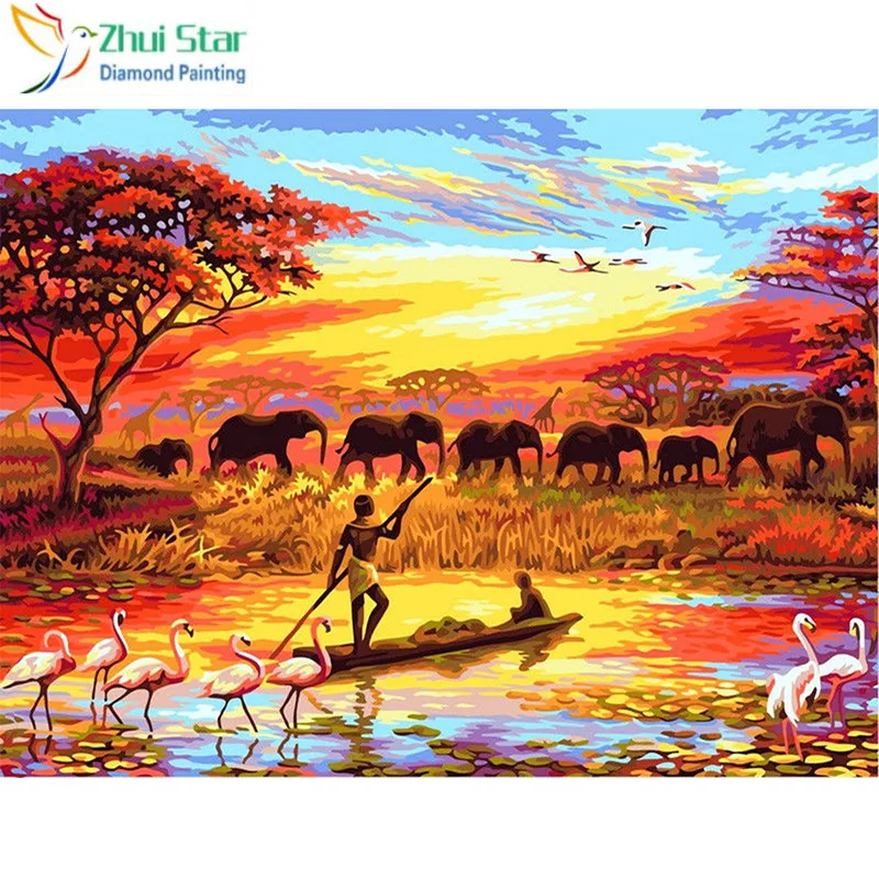 

Diamond Painting Africa Animal DIY Diamond Embroidery 5D Square Mosaic Full Pictures by Numbers Rhinestones Elephants XY1