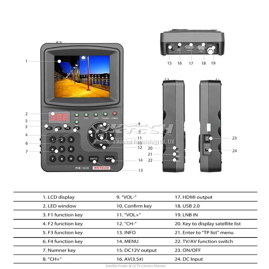 NKTECH HD цифровое спутниковое устройство поиска ТВ-сигнала NK-610 монитор камеры CCTV тестер Аналоговый Камера s-Video Аудио Тесты 1080 P 3," TFT