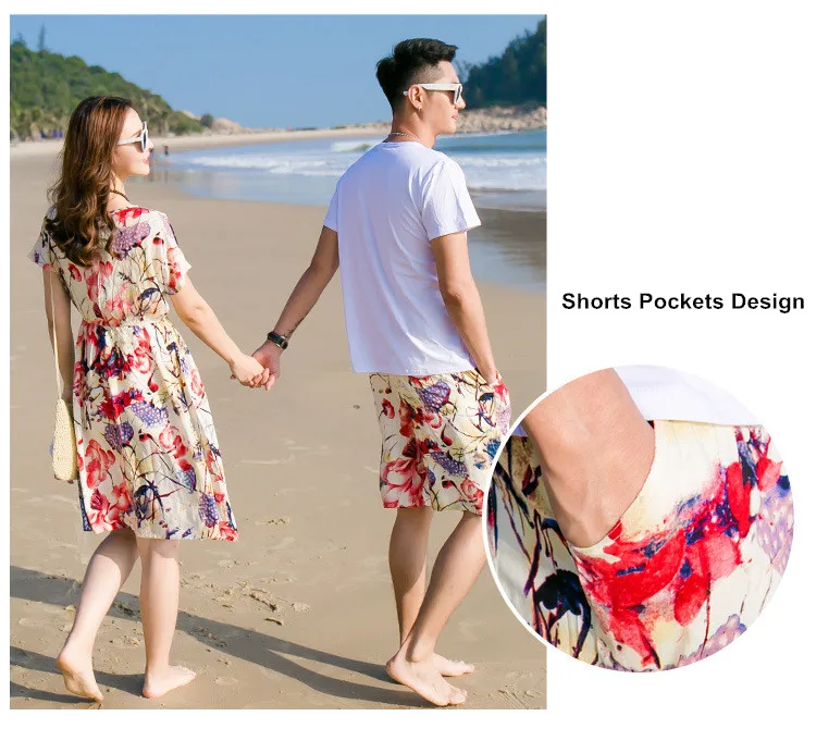 Mommy And Daughter Lotus Printed Dress Daddy Son T shirts And Shorts Family Matching Clothing Set 08