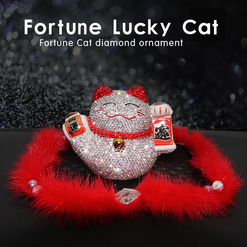 

Fashion Car Console Decoration Charm Crystal Diamond Lucky Cat Ornament Rhinestone Interior Decor Crystal Pendant Girls Women