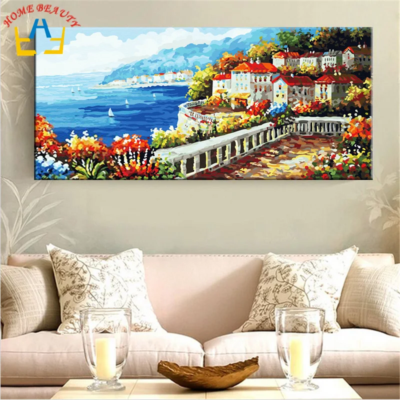 

Coloring By Numbers Large Wall Canvas Painting 50*100CM Cheap Modern Oil Paintings for Living Room Landscape Picture Decor SY053