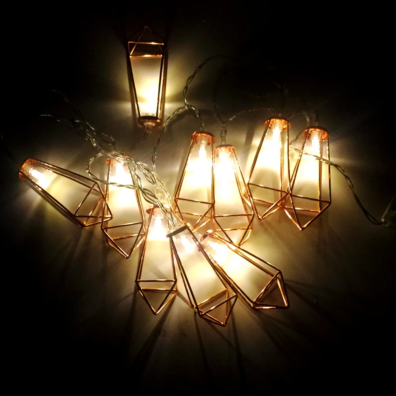 Retro Iron Metal Diamond LED Fairy String Lights Battery Xmas Holiday Wedding Party Home Decoration 10Leds Lantern String Lamps (10)